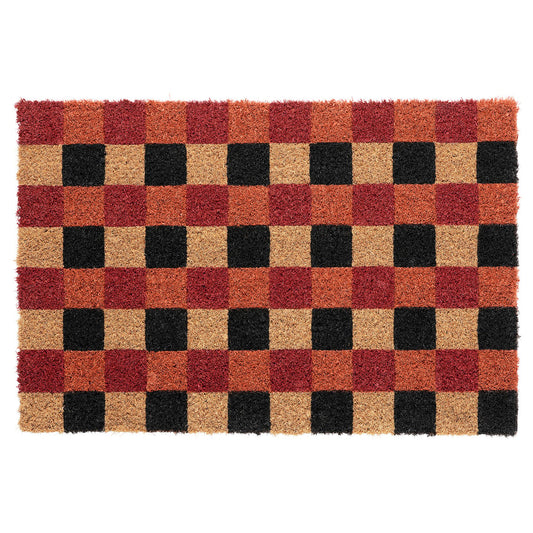 VINTERFINT door mat, coir check pattern/red/black, 40x60 cm