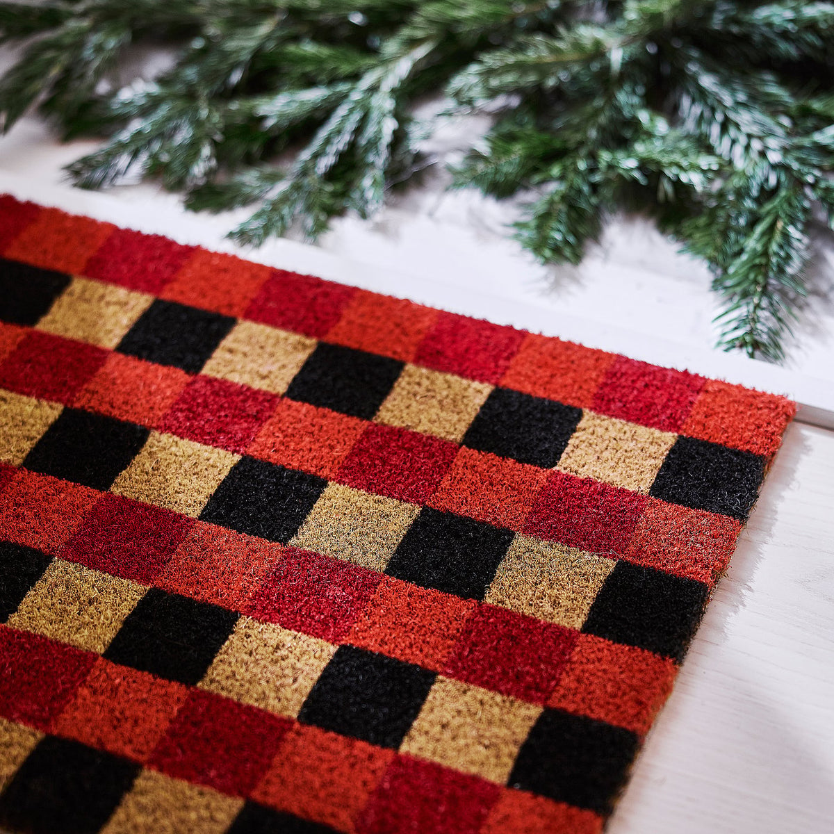 VINTERFINT door mat, coir check pattern/red/black, 40x60 cm