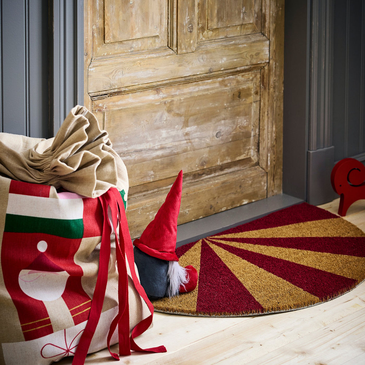 VINTERFINT door mat, coir half-moon/red, 50x90 cm