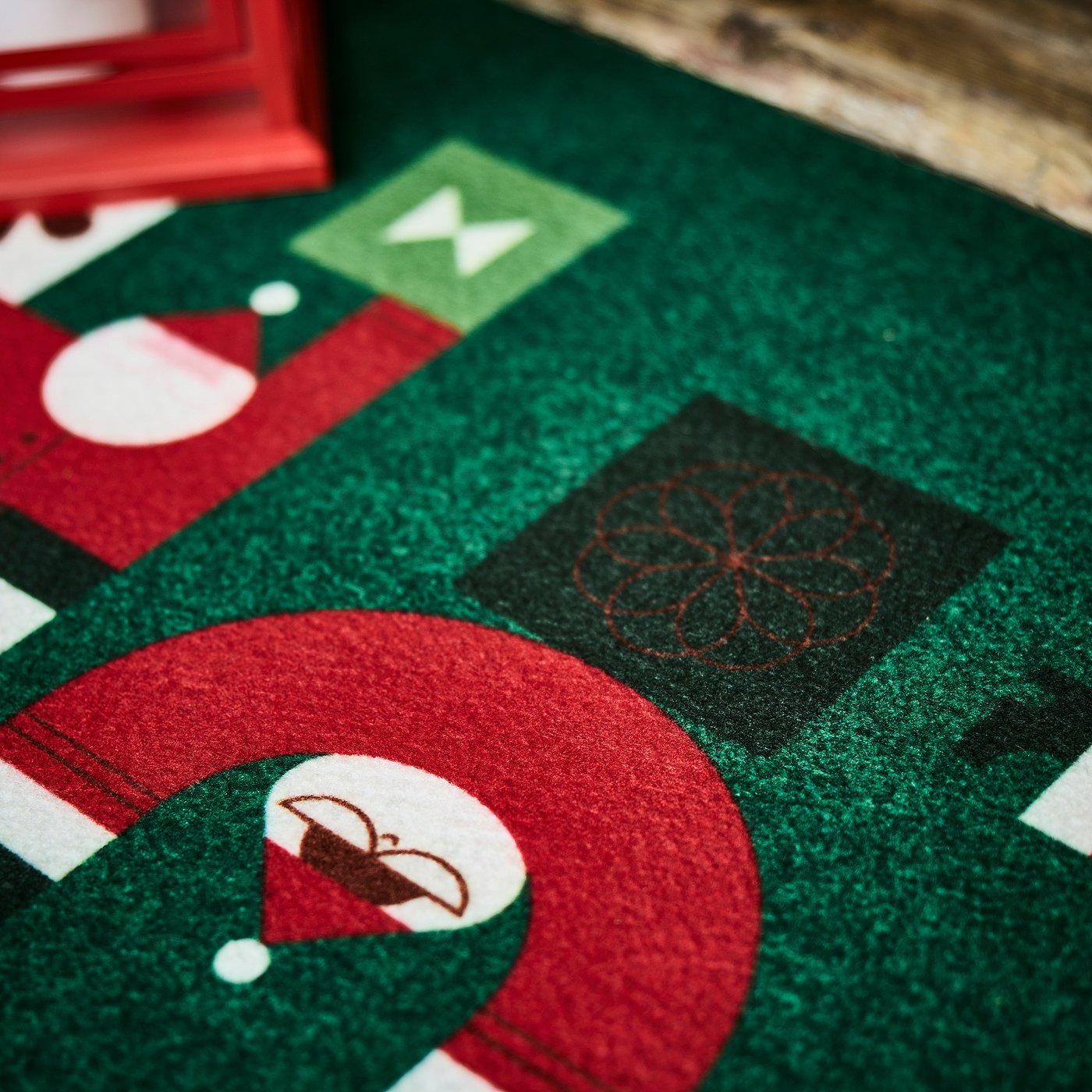 VINTERFINT door mat, Santa Claus pattern green, 60x40 cm