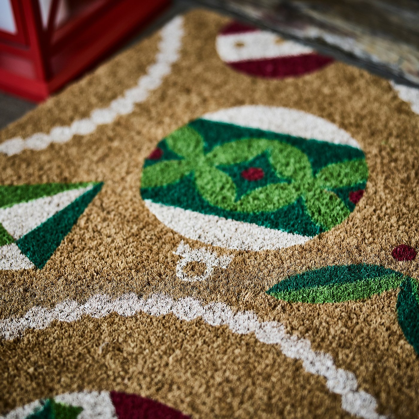 VINTERFINT door mat, Christmas bauble patterned coir/multicolour, 60x40 cm