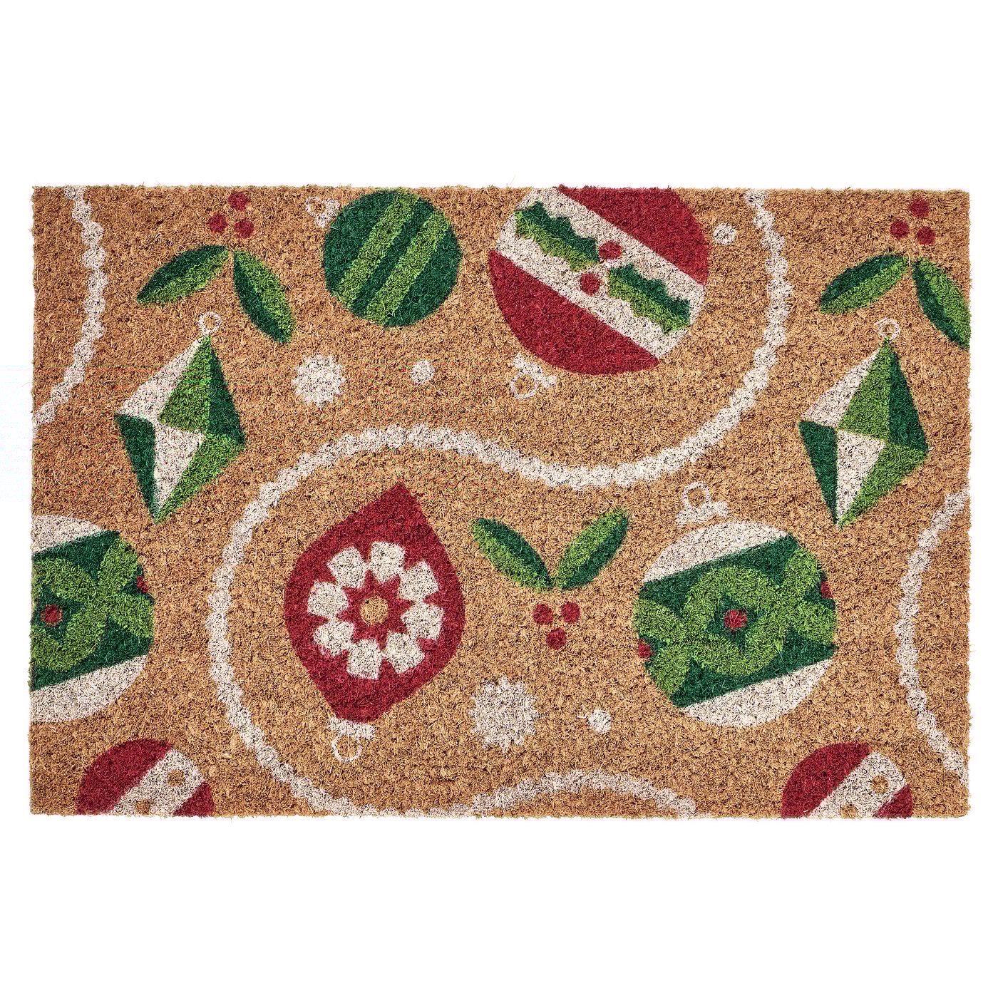 VINTERFINT door mat, Christmas bauble patterned coir/multicolour, 60x40 cm