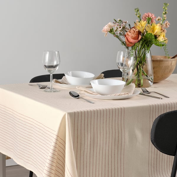 VIPPSTARR tablecloth, stripe pattern red/natural, 150x150 cm