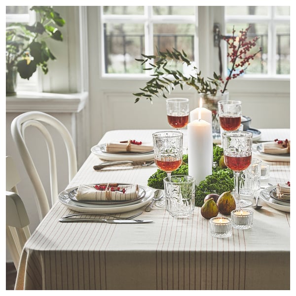 VIPPSTARR tablecloth, stripe pattern red/natural, 150x150 cm