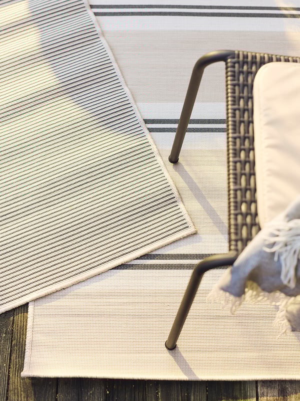 VIRKLUND - VIRKLUND Rug flatwoven, in/outdoor, white/beige/dark grey, 80x150 cm