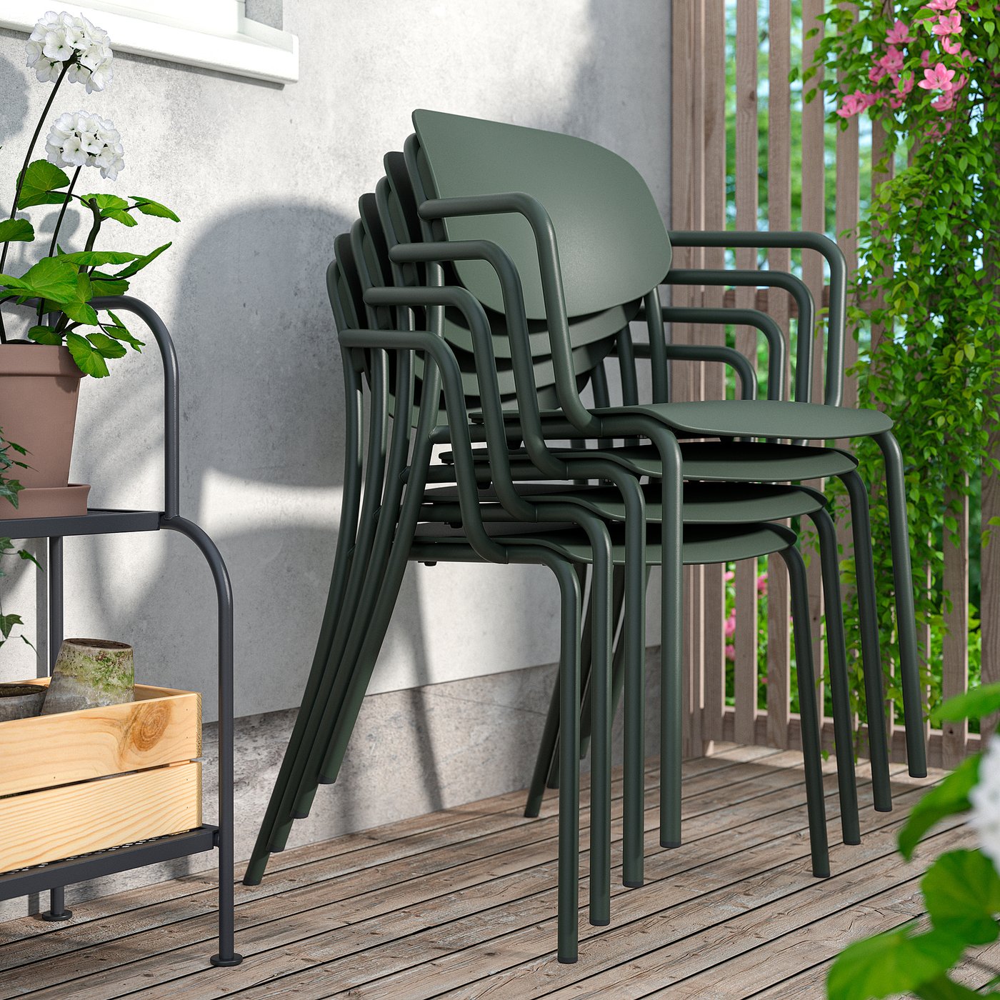 VISINGSÖ chair with armrests, outdoor/deep green, 60x83x53 cm