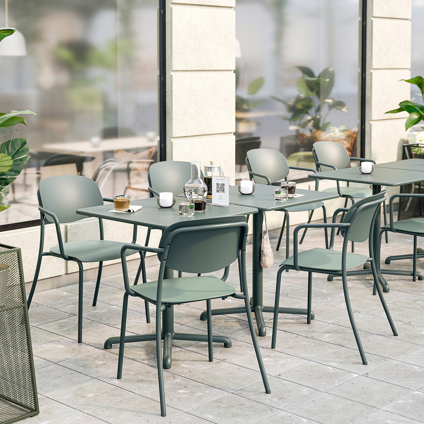 VISINGSÖ / VISINGSÖ table and 2 chairs, outdoor deep green/deep green Frösön/Duvholmen beige, 70x70 cm