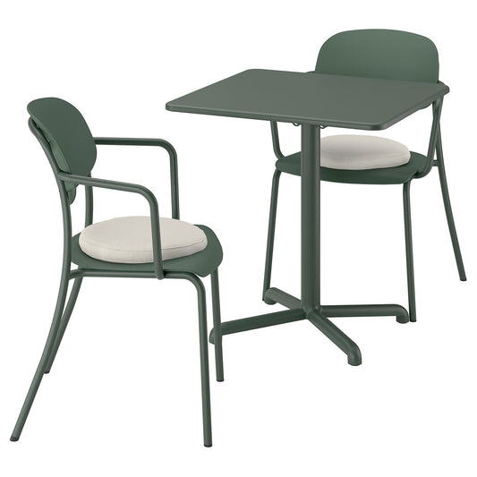 VISINGSÖ / VISINGSÖ table and 2 chairs, outdoor deep green/deep green Frösön/Duvholmen beige, 70x70 cm