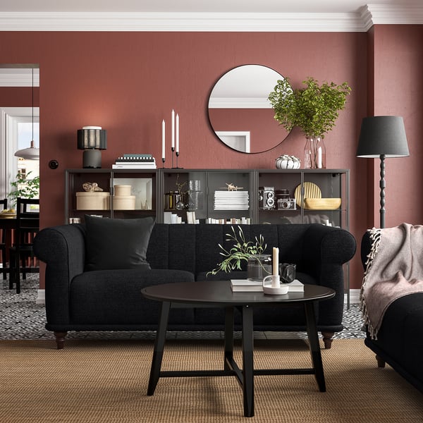 VISKAFORS 2-seat sofa, Lejde anthracite/brown, 194x74x90 cm