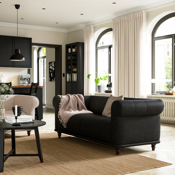 VISKAFORS 2-seat sofa, Lejde anthracite/brown, 194x74x90 cm