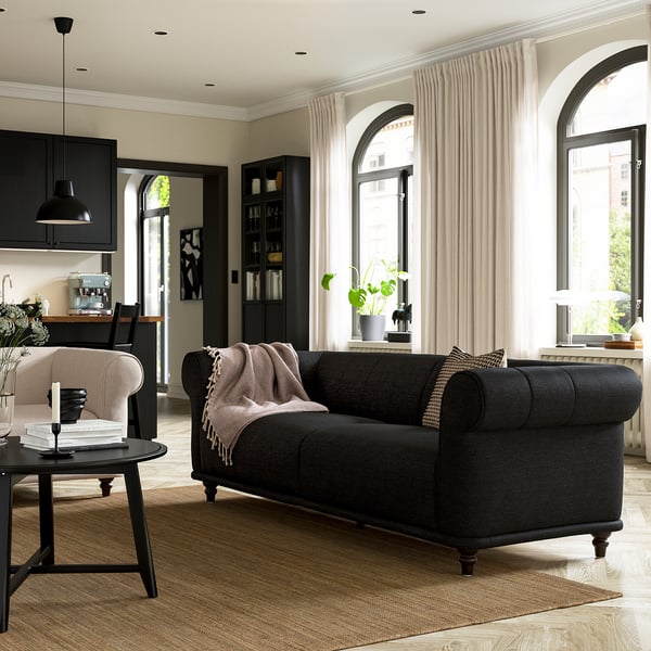 VISKAFORS 3-seat sofa, Lejde anthracite/brown, 224x74x90 cm