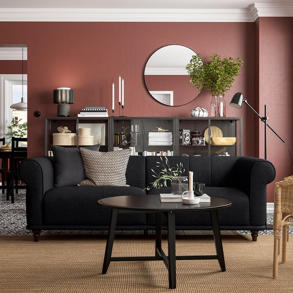 VISKAFORS 3-seat sofa, Lejde anthracite/brown, 224x74x90 cm