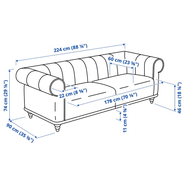 VISKAFORS 3-seat sofa, Lejde light beige/birch, 224x74x90 cm