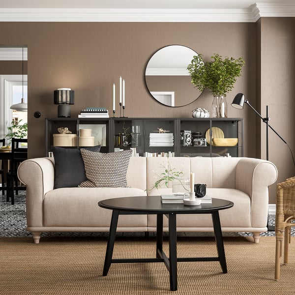 VISKAFORS 3-seat sofa, Lejde light beige/birch, 224x74x90 cm