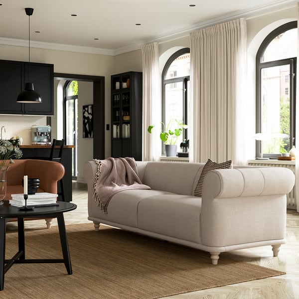 VISKAFORS 3-seat sofa, Lejde light beige/birch, 224x74x90 cm
