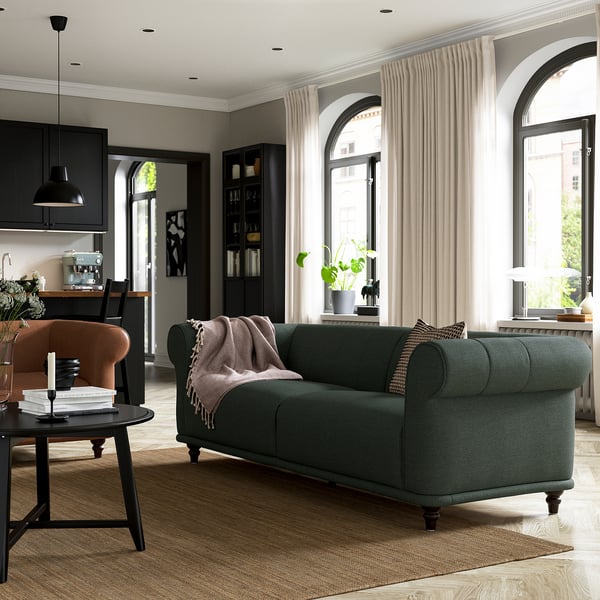 VISKAFORS 3-seat sofa, Lejde grey/green/brown, 224x74x90 cm