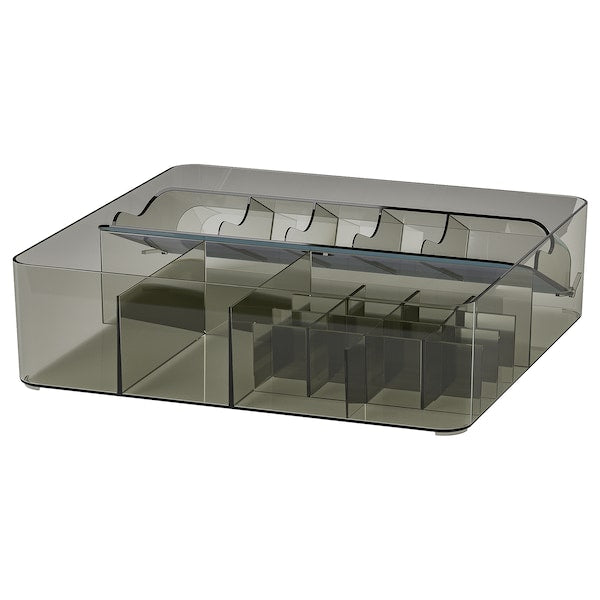VISSLAÅN - Box with compartments, grey, 32x31x9 cm