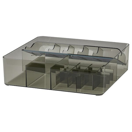 VISSLAÅN box with compartments, grey, 32x31x9 cm