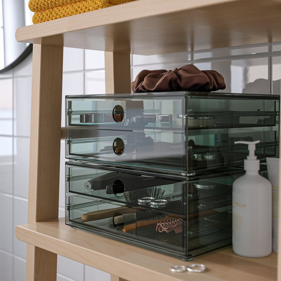 VISSLAÅN mini chest with 2 drawers, grey, 23x19x9 cm