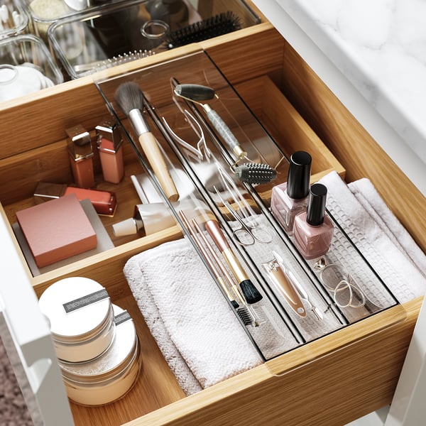 VISSLAÅN drawer organiser, grey, 35x11x3 cm