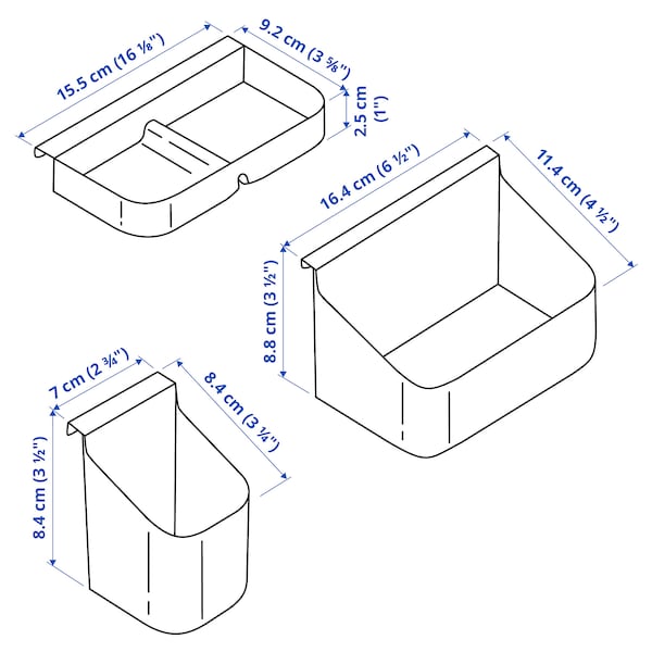 VISSLAÅN - Drawer organisers, set of 3, grey