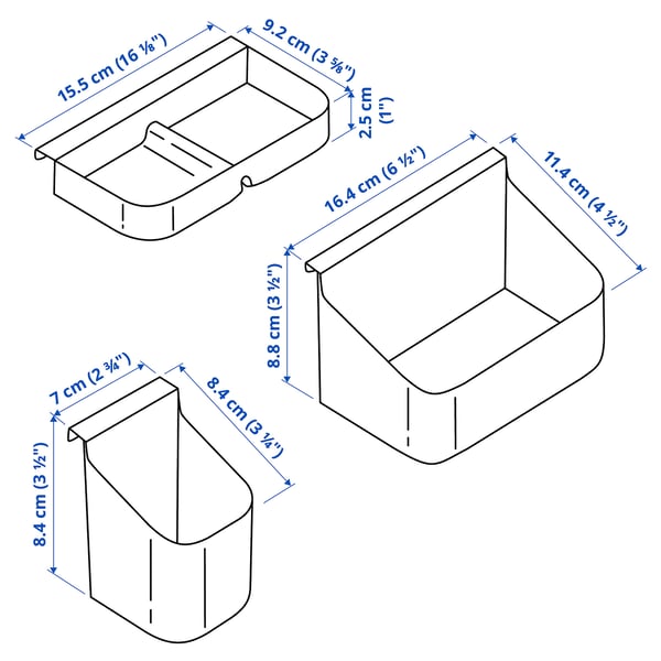 VISSLAÅN drawer organisers, set of 3, grey