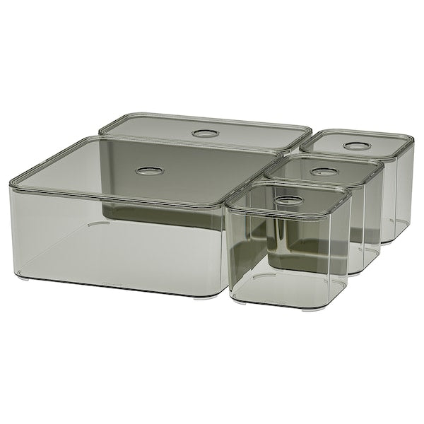 VISSLAÅN - Set of 5 boxes with lid, grey
