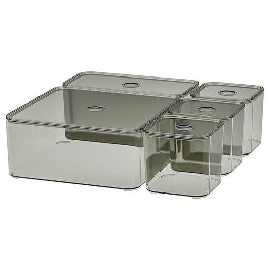 Ikea VISSLAÅN - Box with lid, set of 5, grey