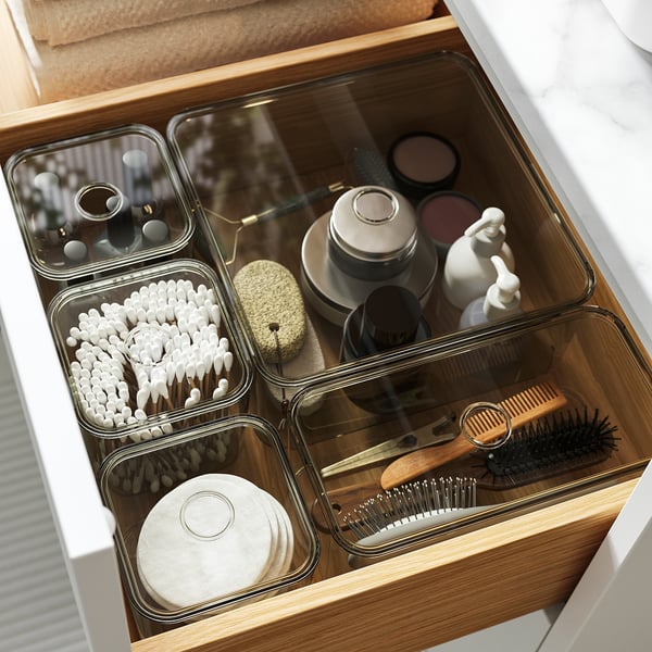 VISSLAÅN box with lid, set of 5, grey