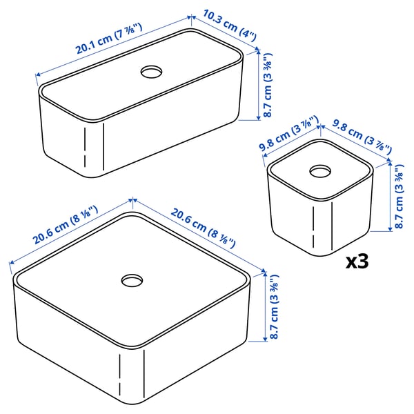 VISSLAÅN box with lid, set of 5, grey