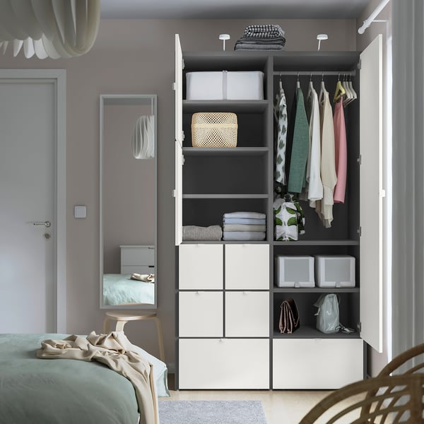 VISTHUS wardrobe, grey/white, 122x59x216 cm