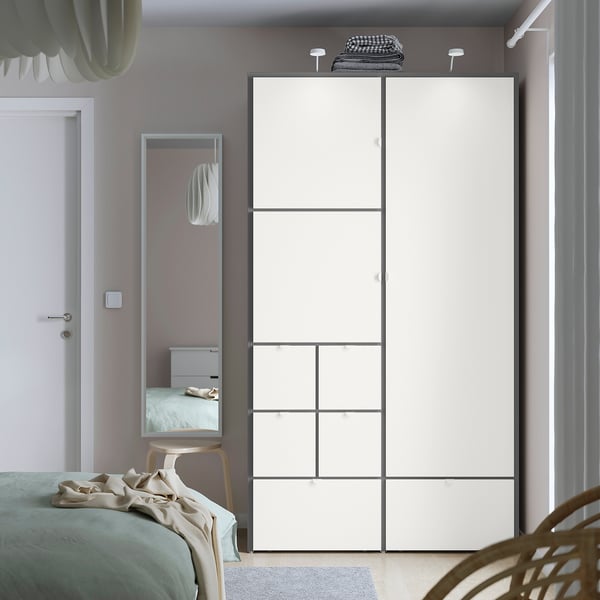 VISTHUS - Wardrobe, grey/white, 122x59x216 cm