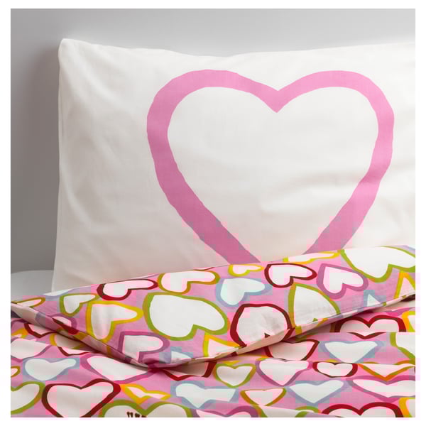 VITAMINER HJÄRTA - VITAMINER HJÄRTA Duvet cover and pillowcase, multicolour, 150x200/50x80 cm