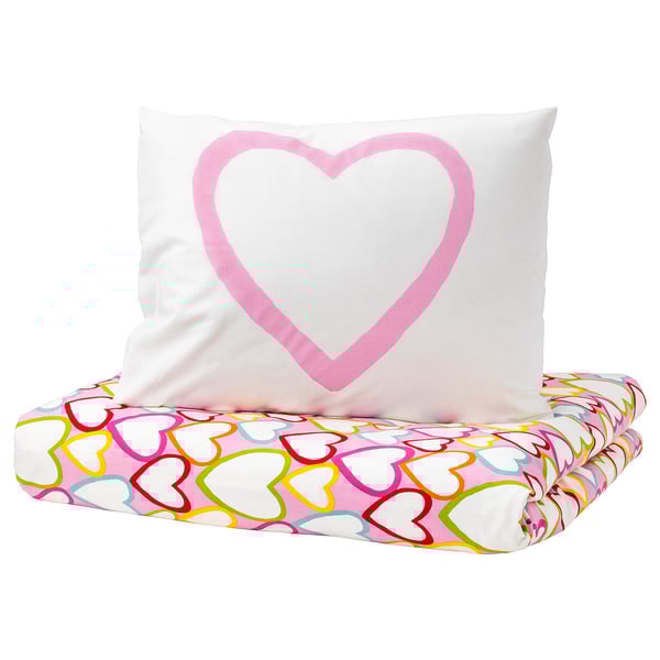 VITAMINER HJÄRTA - VITAMINER HJÄRTA Duvet cover and pillowcase, multicolour, 150x200/50x80 cm