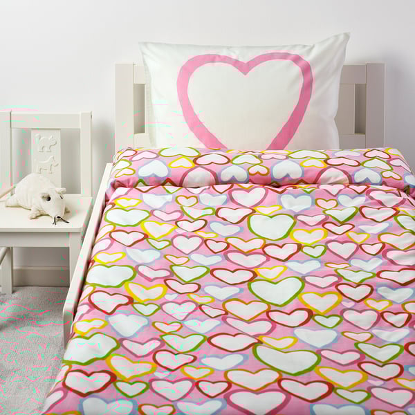 VITAMINER HJÄRTA - VITAMINER HJÄRTA Duvet cover and pillowcase, multicolour, 150x200/50x80 cm