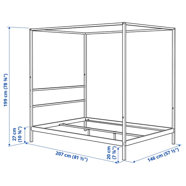 VITARNA four-poster bed frame, white Luröy/Skådis white, 140x200 cm
