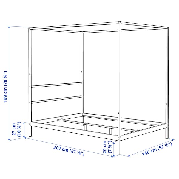 Ikea VITARNA - Canopy bed frame, white Luröy/Skådis wood,140x200 cm