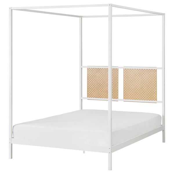 VITARNA - Canopy bed frame, white Luröy/Skådis wood,140x200 cm