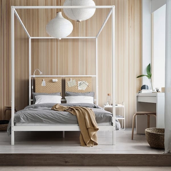 Ikea VITARNA - Canopy bed frame, white Luröy/Skådis wood,140x200 cm