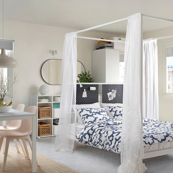VITARNA - Canopy bed frame, white Luröy/Skådis black,140x200 cm