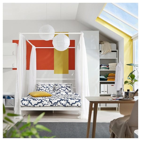 Ikea VITARNA - Canopy bed frame, white/Luröy,140x200 cm