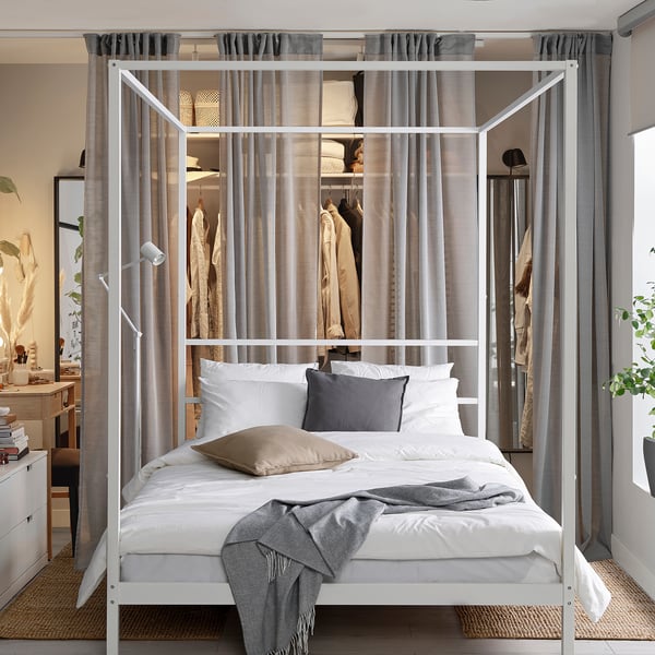 VITARNA four-poster bed frame, white/Luröy, 140x200 cm