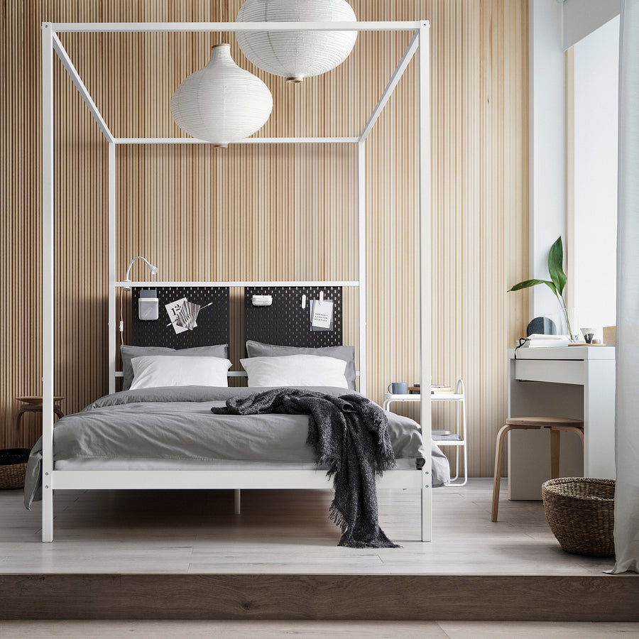 VITARNA four-poster bed frame, white/Skådis black, 140x200 cm
