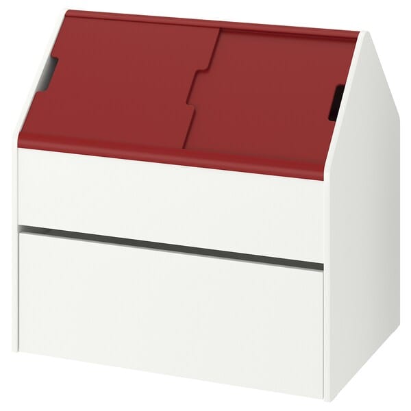 VITBJÖRN - VITBJÖRN Storage unit with drawer, white/red, 80x55x78 cm