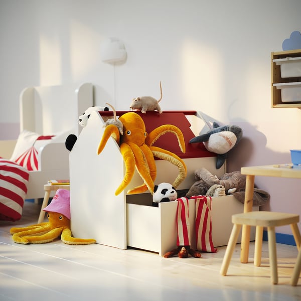 VITBJÖRN - VITBJÖRN Storage unit with drawer, white/red, 80x55x78 cm