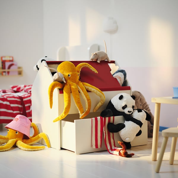 VITBJÖRN - VITBJÖRN Storage unit with drawer, white/red, 80x55x78 cm