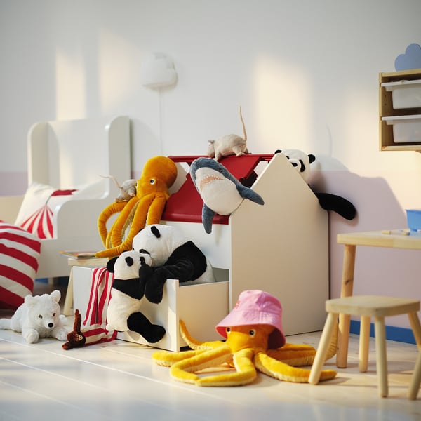 VITBJÖRN - VITBJÖRN Storage unit with drawer, white/red, 80x55x78 cm