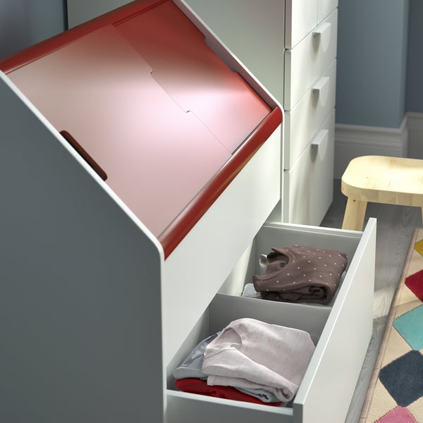VITBJÖRN - VITBJÖRN Storage unit with drawer, white/red, 80x55x78 cm