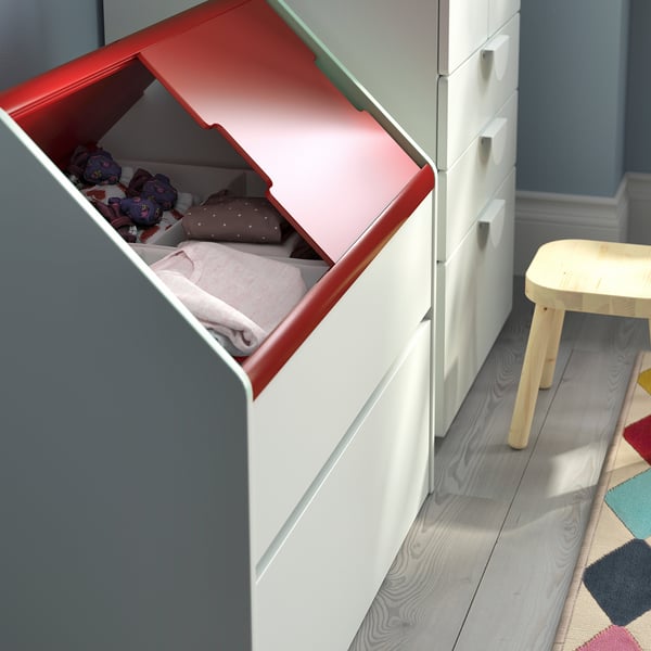 VITBJÖRN - VITBJÖRN Storage unit with drawer, white/red, 80x55x78 cm