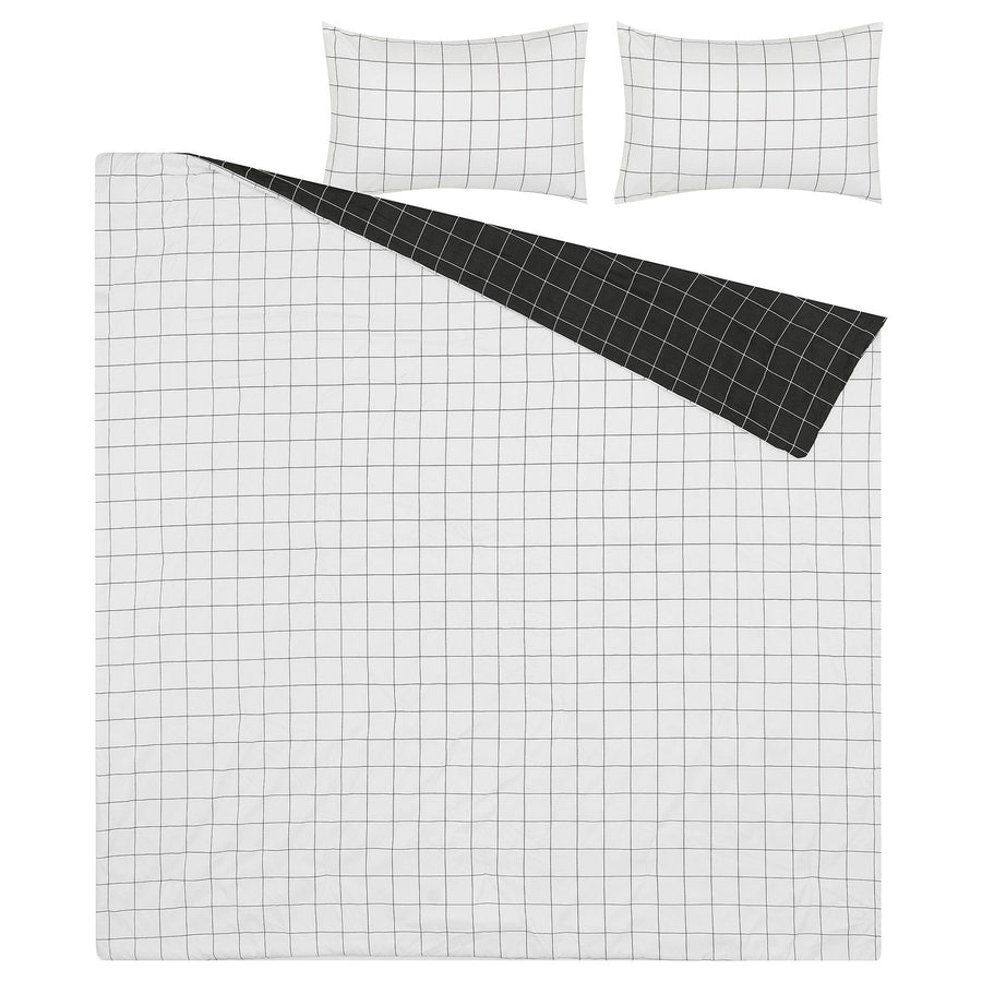 VITKLÖVER comforter set, white black/check, 240x220/50x80 cm